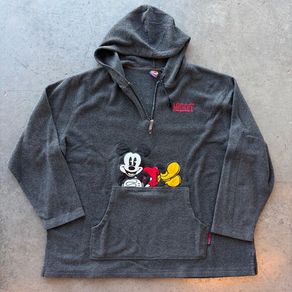 Vintage Sweaters - Vintage Y2k Mickey Mouse Embroidered Fleece Hoodie Pullover Sweatshirt Size L